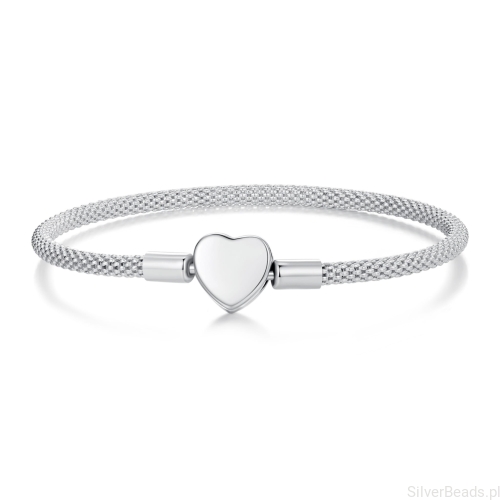 Srebrna bransoletka modułowa serce 17 cm do zawieszek charms