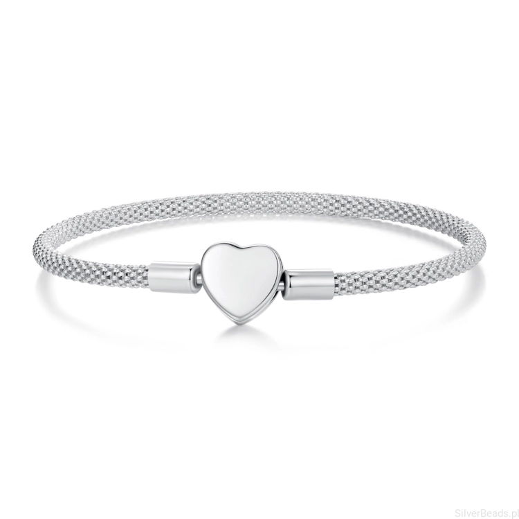 Srebrna bransoletka modułowa serce 19 cm do zawieszek charms