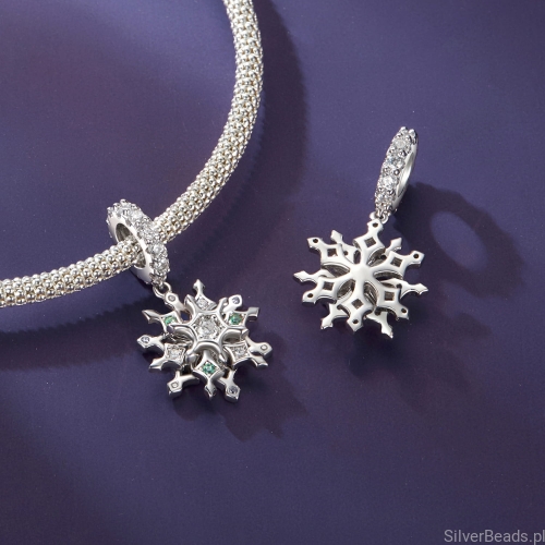 Charms srebro 925 śnieżynka z kolorowymi kryształkami  koralik do bransoletki modułowej charms
