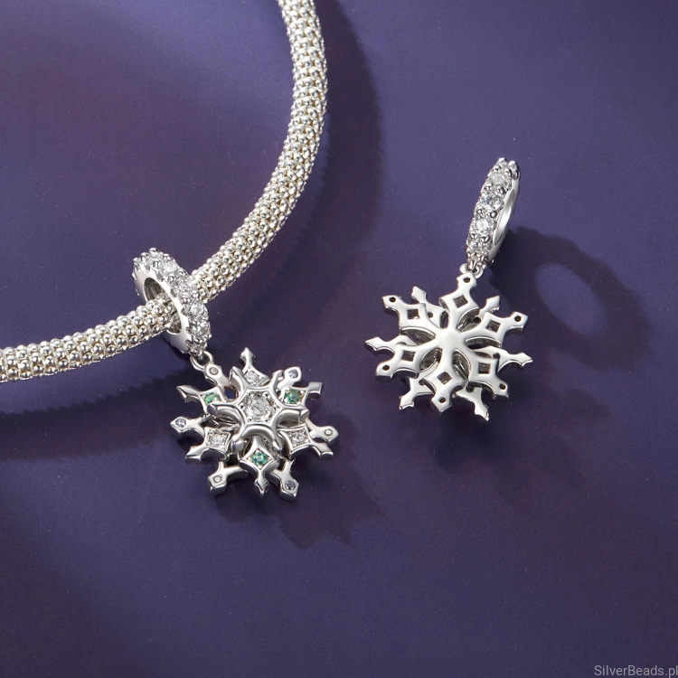 Charms srebro 925 śnieżynka z kolorowymi kryształkami  koralik do bransoletki modułowej charms