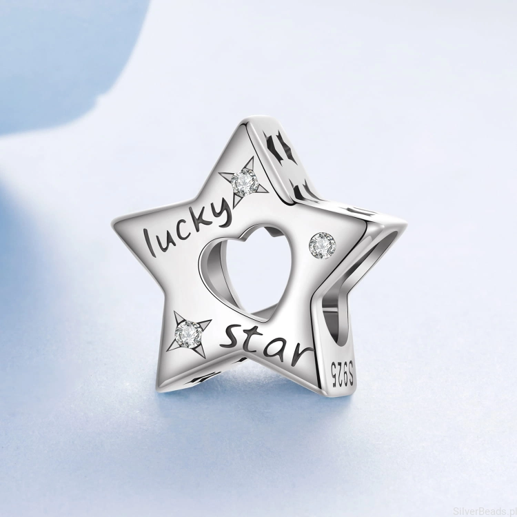 Srebrny koralik charms szczęśliwa gwiazdka