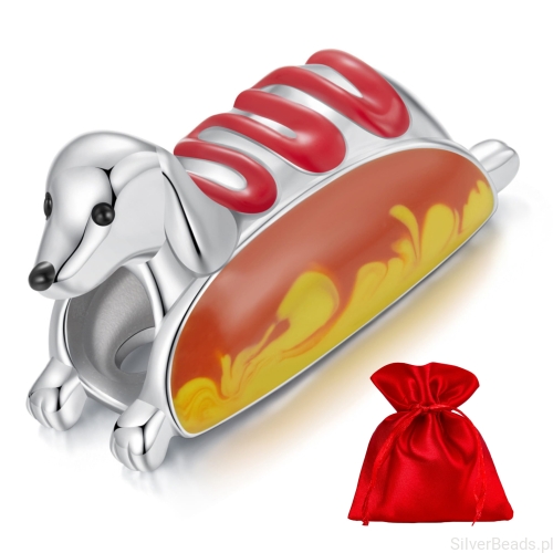 Elegancki satynowy woreczek gratis do każdego zamówienia koralików charms  jamnik hot dog