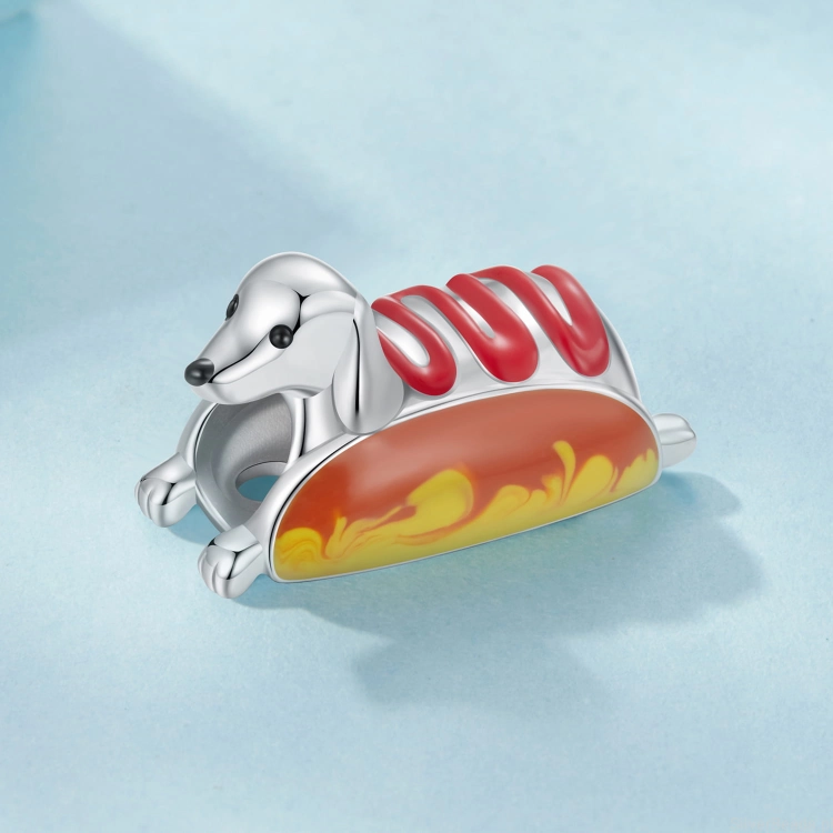 Srebrny koralik charms jamnik hot dog