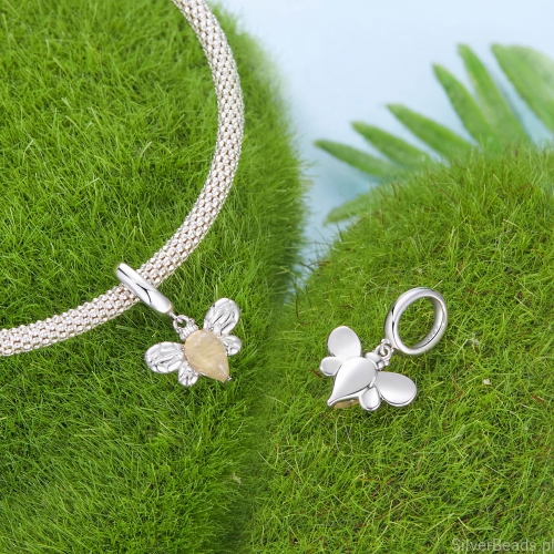 srebrny charms próba 925 pszczółka świecąca w ciemności