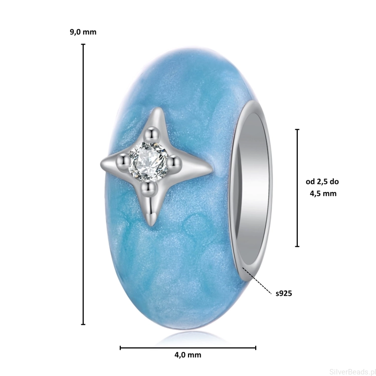 Wymiary koralika charms ze srebra próby 925 beads gwiazdki niebieski stoper