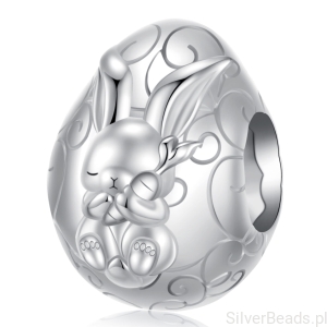 Srebrny charms wielkanocny króliczek w jajku beads srebro 925