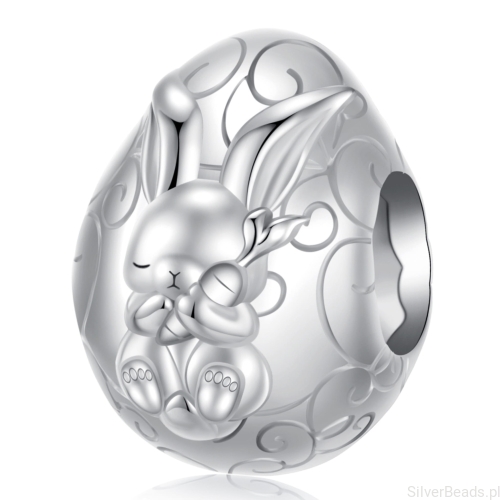 Srebrny charms wielkanocny króliczek w jajku beads srebro 925