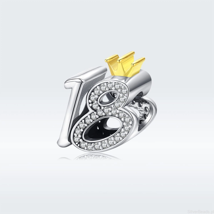 Charms ze srebra próby 925 18 urodziny z koroną