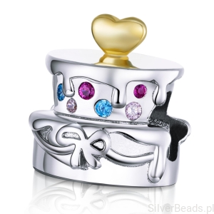Srebrny charms tort urodzinowy beads srebro 925