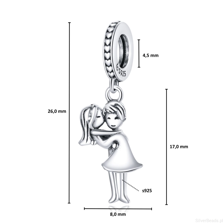 Wymiary zawieszki charms zakochana para