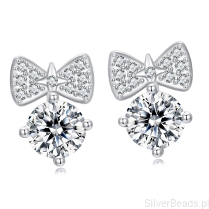 Srebrne kolczyki kryształowe kokardki sztyfty srebro 925