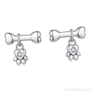 Srebrne kolczyki kostki z wiszącymi łapkami sztyfty srebro 925