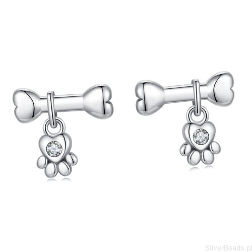 Srebrne kolczyki kostki z wiszącymi łapkami sztyfty srebro 925