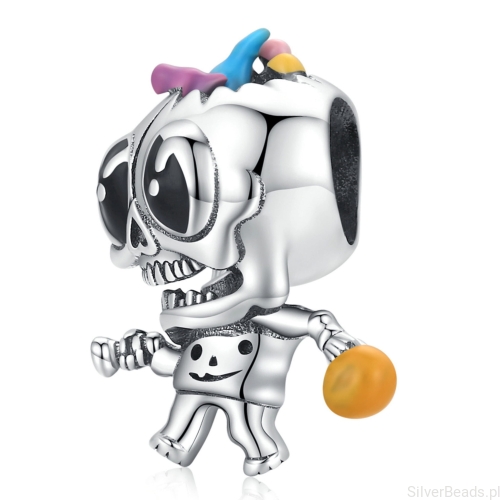 Srebrny charms halloweenowy kościotrup