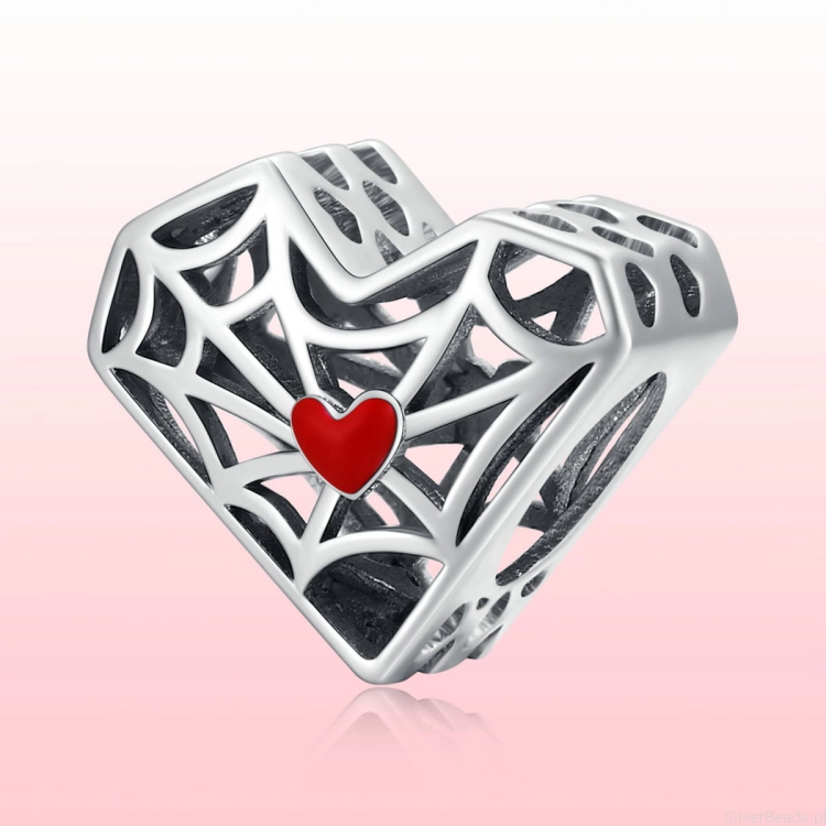 Charms srebro 925 pajęcze serce koralik do bransoletki modułowej charms