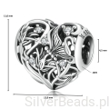 Wymiary koralika charms ze srebra próby 925 beads  serce z roślin i motylków