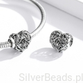 srebrny charms próba 925 serce z roślin i motylków