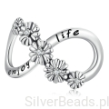 Srebrny charms znak nieskończoności ozdobiony kwiatami i grawerem beads srebro 925 koralik