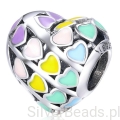 Srebrny charms tęczowe serduszko beads srebro 925 koralik