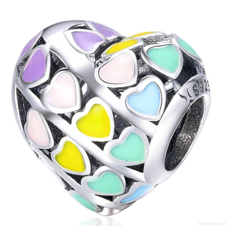 Srebrny charms tęczowe serduszko beads srebro 925 koralik