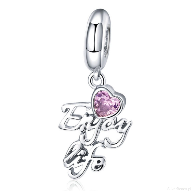 Srebrna zawieszka napis ,,Ciesz się życiem" z serduszkiem srebro 925 beads koraliki