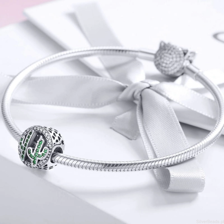 Charms ze srebra próby 925 zielone kryształowe kaktusy