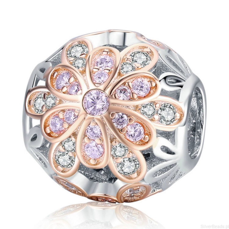 Srebrny charms kula pozłacany kryształowy kwiatek beads srebro 925 koralik