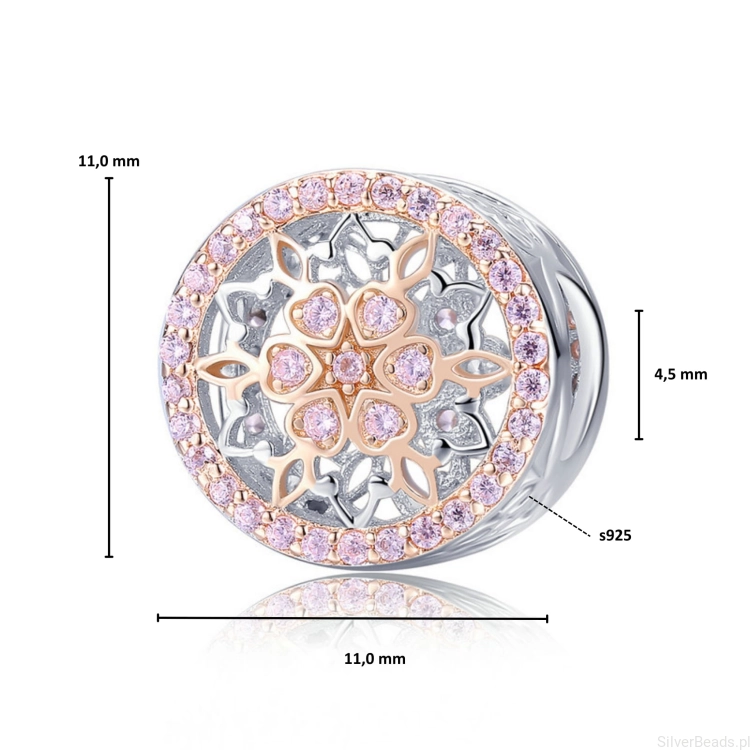 Wymiary koralika charms ze srebra próby 925 beads różowy kryształowy kwiatek