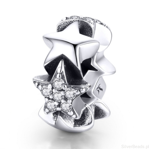 Srebrny charms gwiazdy ozdobione kryształkami beads srebro 925 koralik