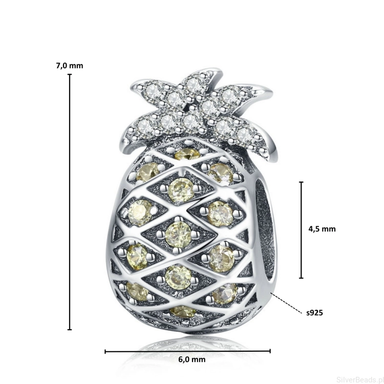 Wymiary koralika charms ze srebra próby 925 beads  kryształowy ananas
