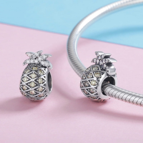 Charms srebro 925 kryształowy ananas koralik do bransoletki modułowej charms