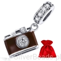 Elegancki satynowy woreczek gratis do każdego zamówienia koralików charms Srebrny charms aparat ozdobiony kryształami zawieszka beads srebro 925