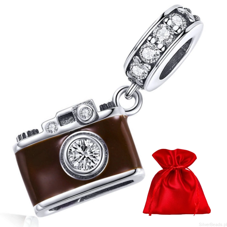 Elegancki satynowy woreczek gratis do każdego zamówienia koralików charms Srebrny charms aparat ozdobiony kryształami zawieszka beads srebro 925