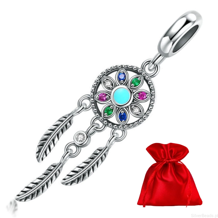 Elegancki satynowy woreczek gratis do każdego zamówienia koralików charms  łapacz snów z piórkami