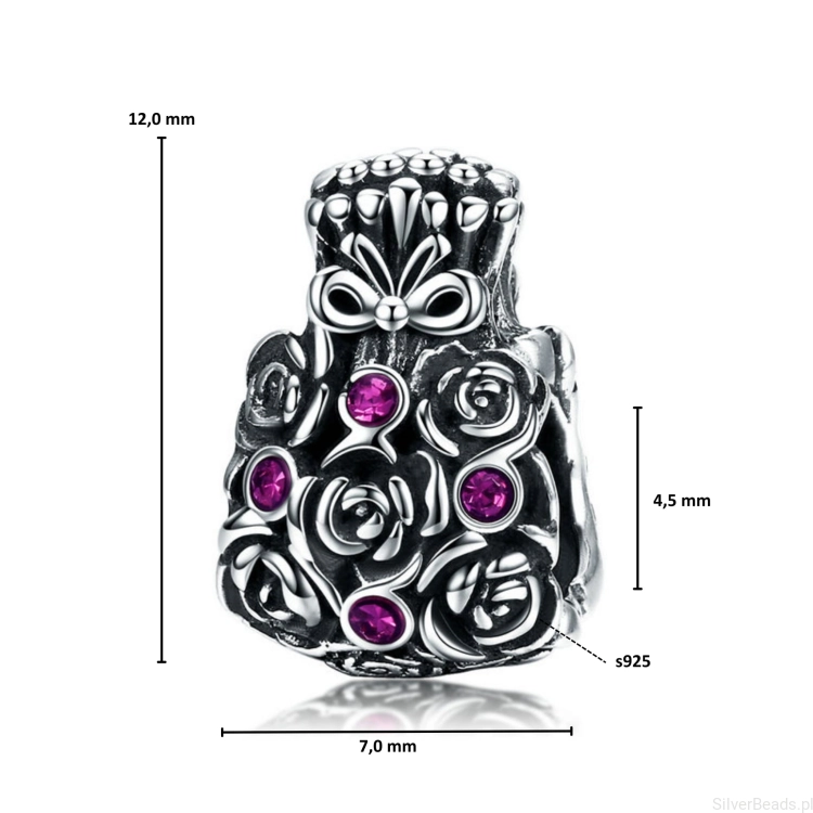 Wymiary koralika charms ze srebra próby 925 beads czarny bukiet z różowymi kryształkami