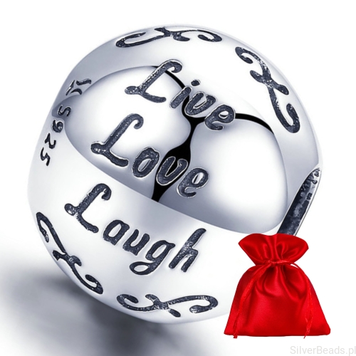 Elegancki satynowy woreczek gratis do każdego zamówienia koralików charms  kula ,,Live, Love, Laugh"