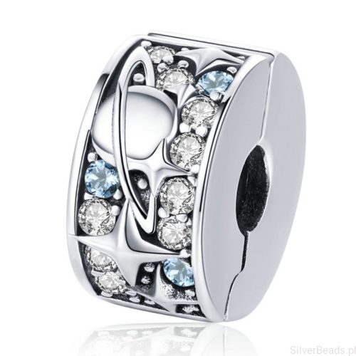 Srebrny charms kosmiczna spinka stoper srebro 925 koralik
