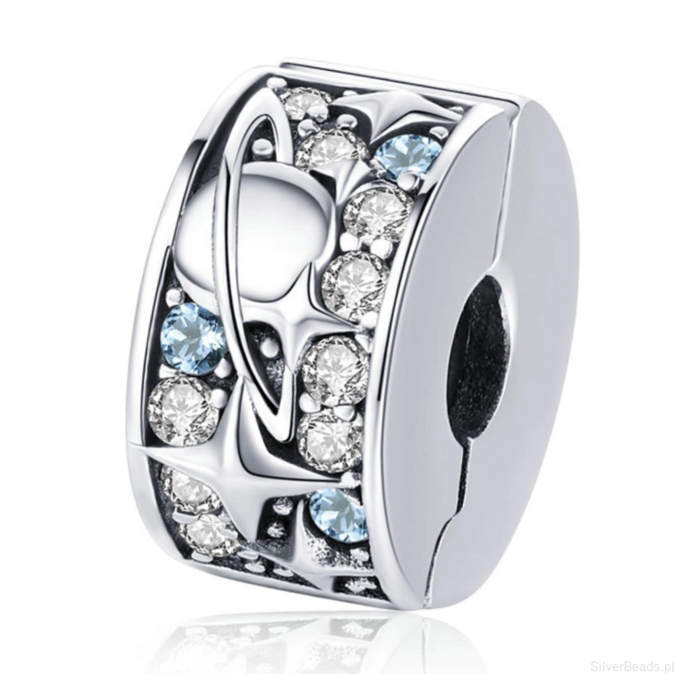 Srebrny charms kosmiczna spinka stoper srebro 925 koralik