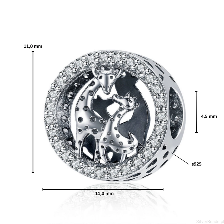 Wymiary koralika charms ze srebra próby 925 beads dwie urocze żyrafy