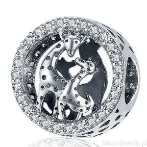 Srebrny charms dwie urocze żyrafy beads srebro 925 koralik 