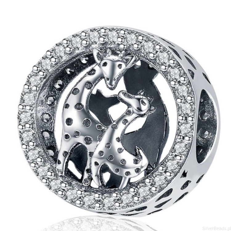 Srebrny charms dwie urocze żyrafy beads srebro 925 koralik