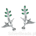 Srebrne kolczyki gałązki z kolibrami koła zatrzaski srebro 925