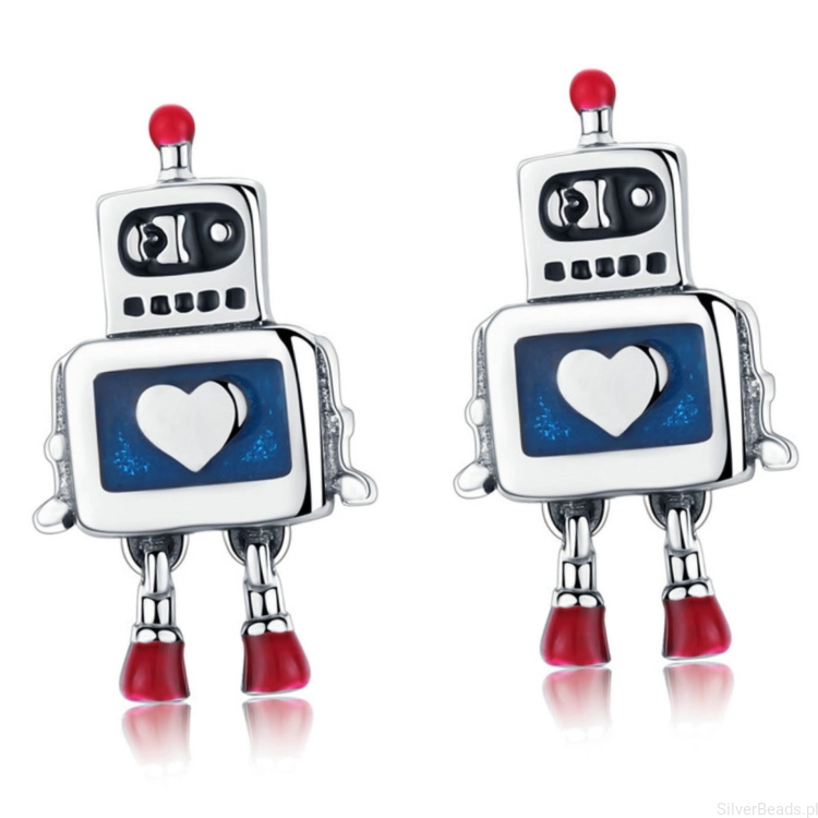 rebrne kolczyki roboty z sercami sztyfty srebro 925