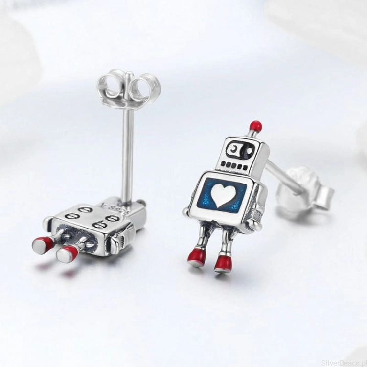 srebrne sztyfty kolczyki roboty z sercami