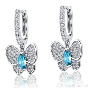 Srebrne kolczyki koła z wiszącymi motylkami zatrzaski srebro 925