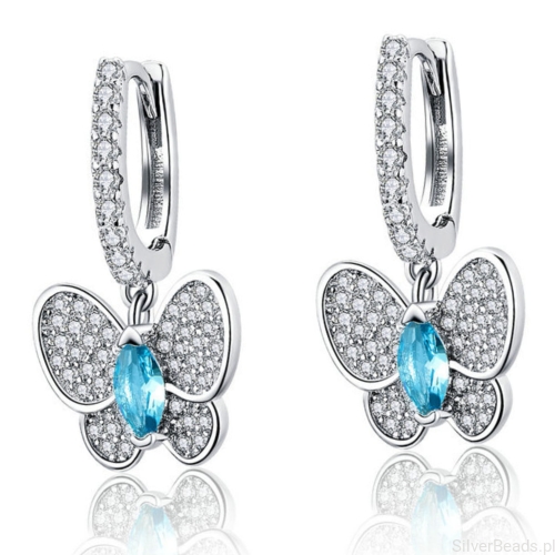 Srebrne kolczyki koła z wiszącymi motylkami zatrzaski srebro 925