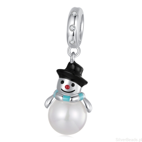 Srebrny charms bałwanek z perełki zawieszka beads srebro 925