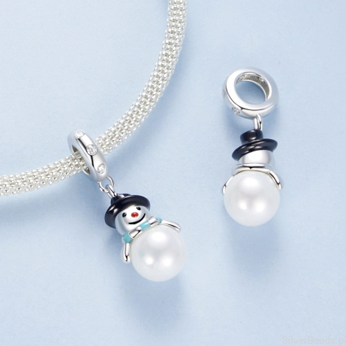 srebrny charms próba 925 bałwanek z perełki