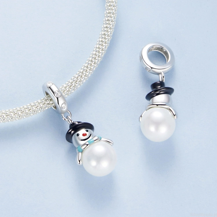 srebrny charms próba 925 bałwanek z perełki