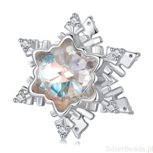 Srebrny charms opalizujący płatek śniegu beads srebro 925 koralik 